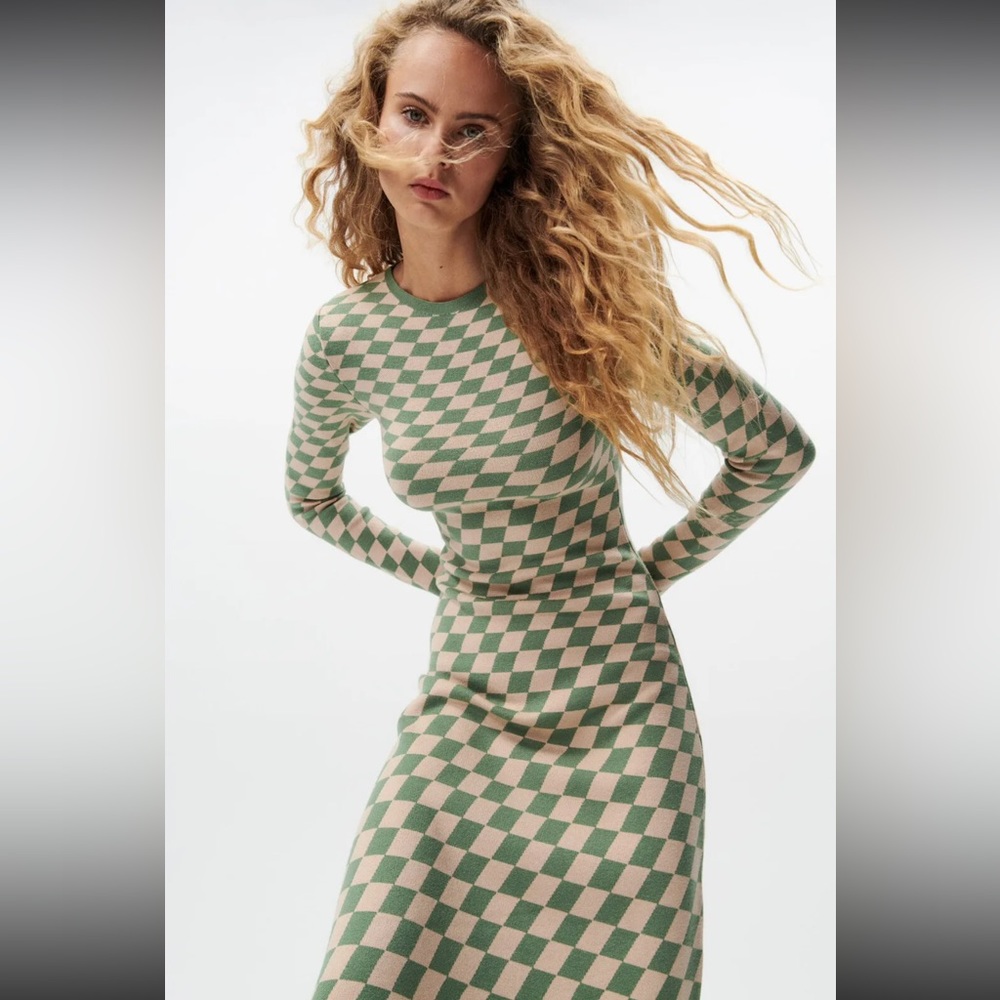 Zara Checkerboard Knit Dress